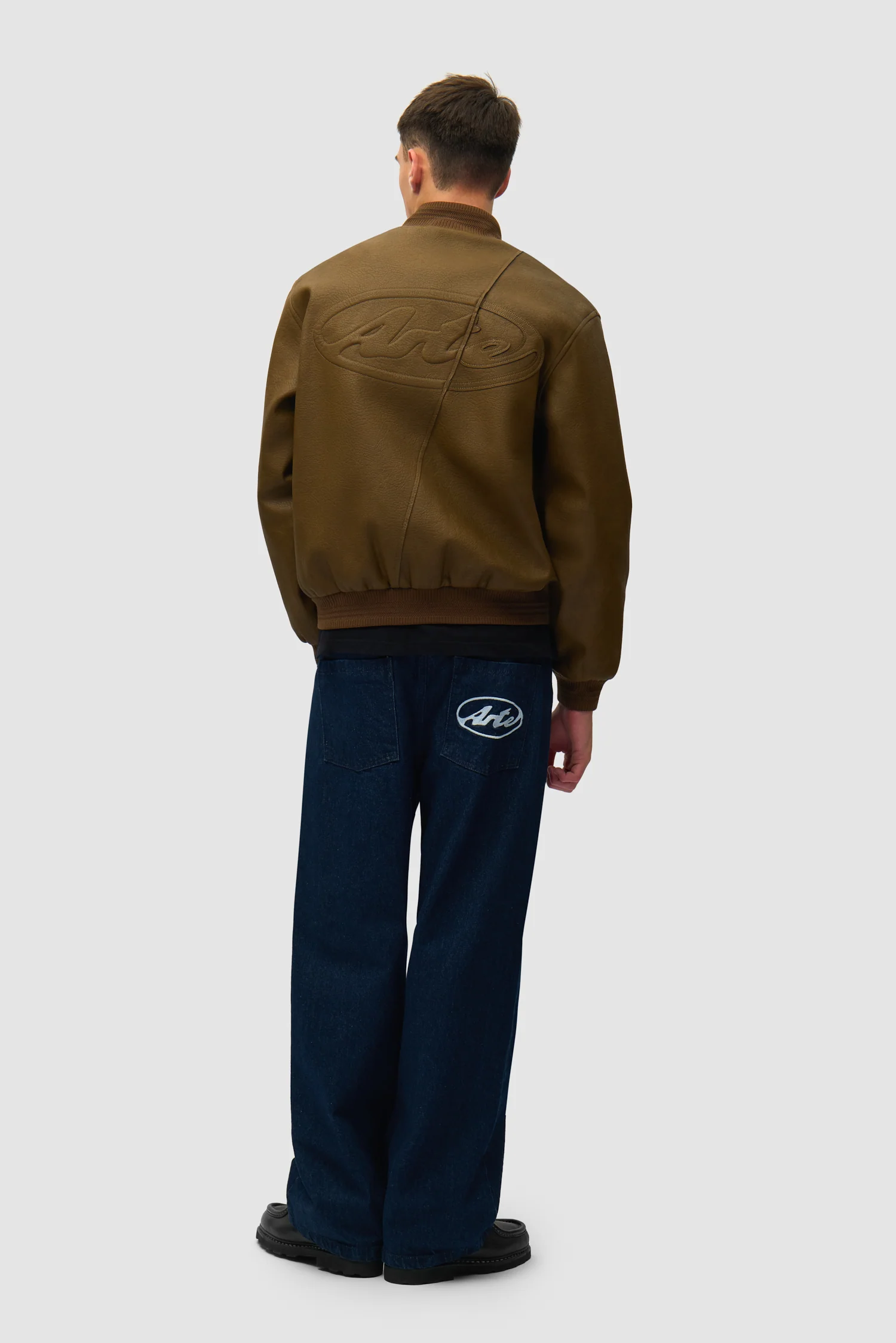 Leather Varsity Jacket - Brown - Image 6
