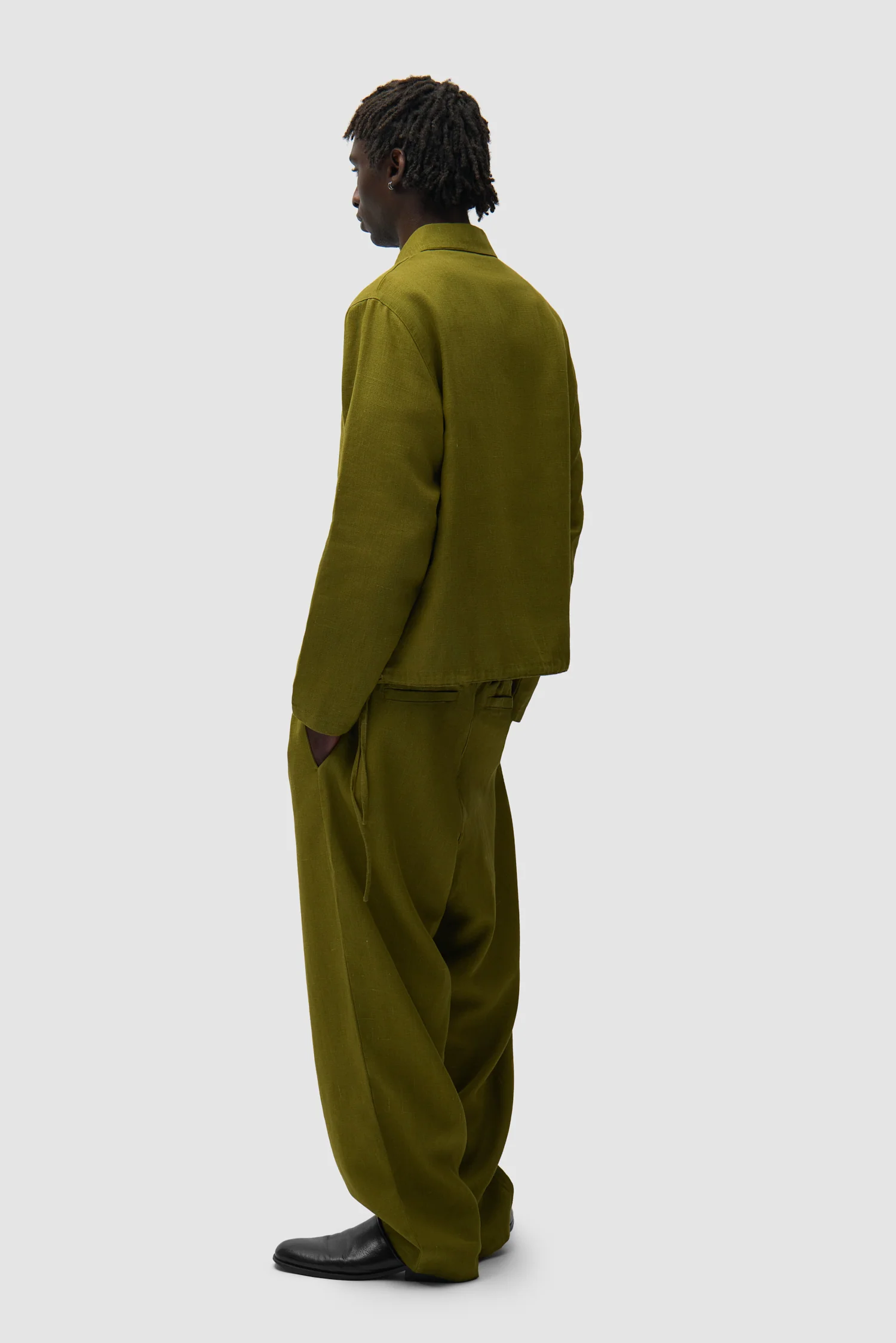 Linen Quarter Zip Pullover - Green - Image 6