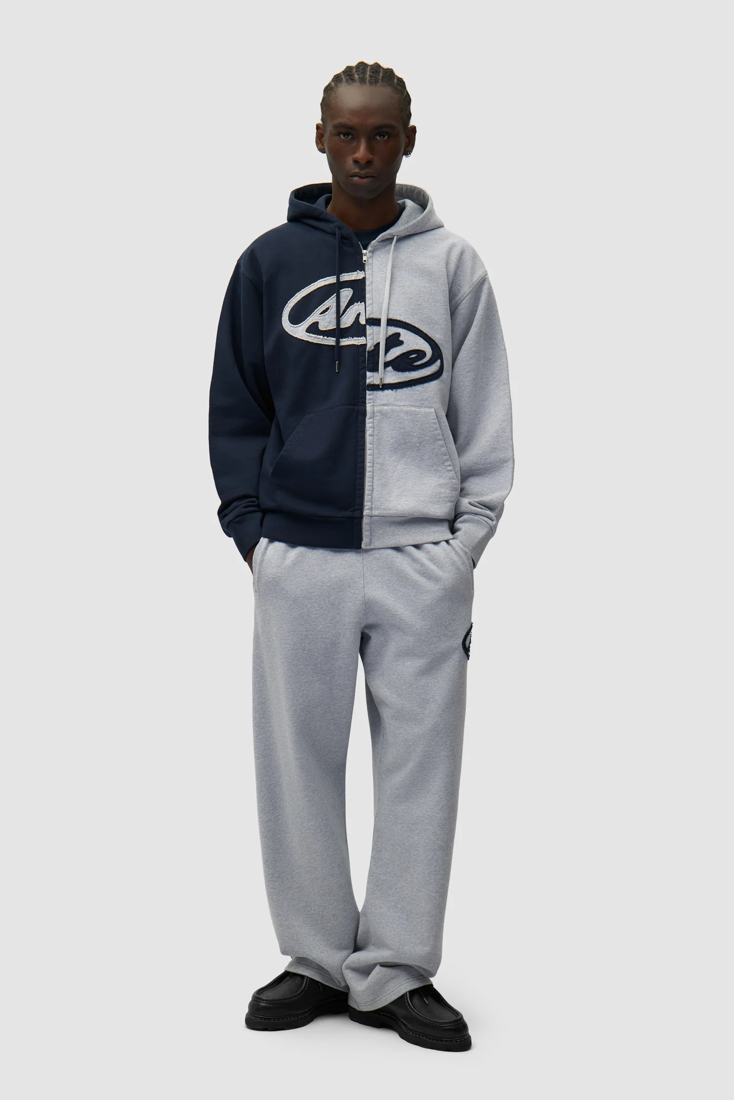 Split Patch Zip Hoodie - Grey/Navy - Image 4